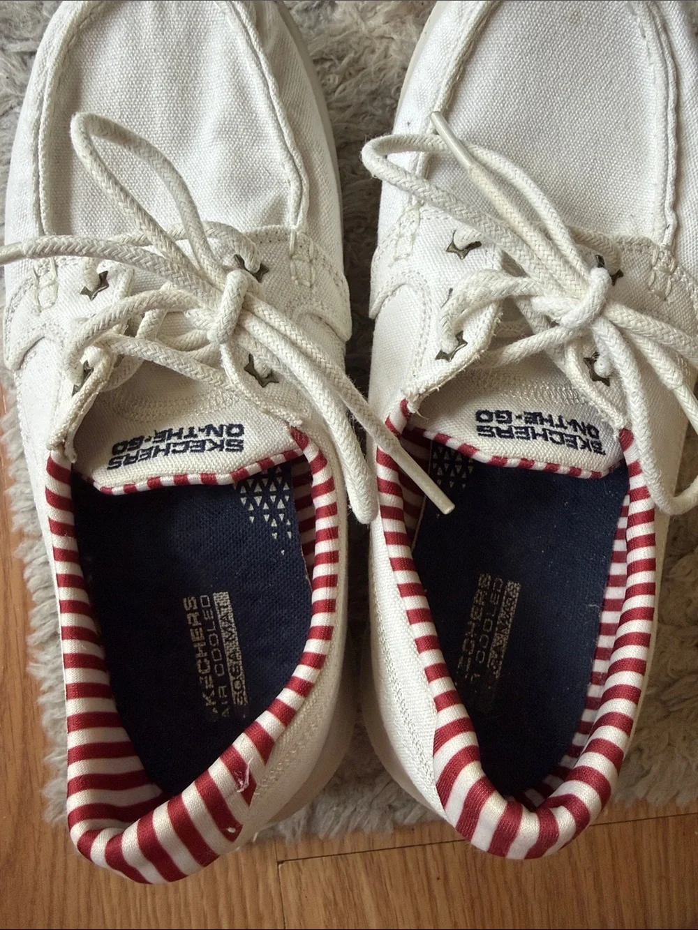 Skechers Kids Cream Canvas Lace-Up Sneakers with Red-Striped Lining